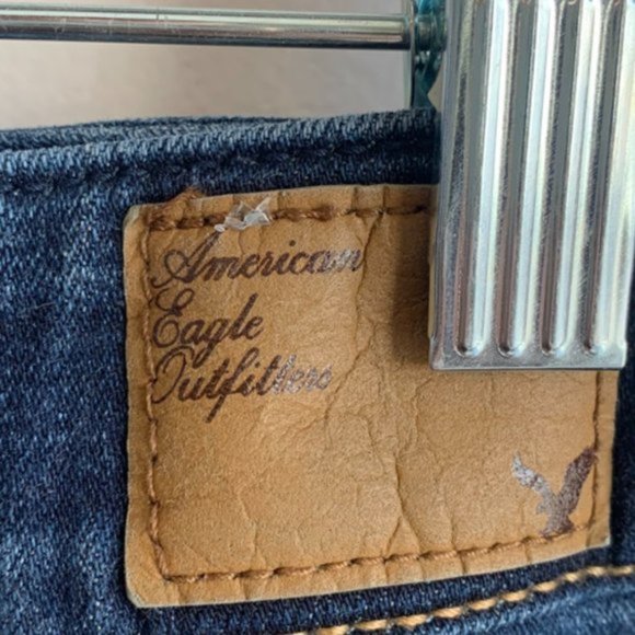 American Eagle Dark Wash Hipster Hand Cut Denim Shorts - Picture 5 of 7